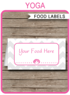 Yoga Theme Food Labels template | Place Cards | Printable Birthday Party Decorations | DIY Editable template | INSTANT DOWNLOAD via simonemadeit.com