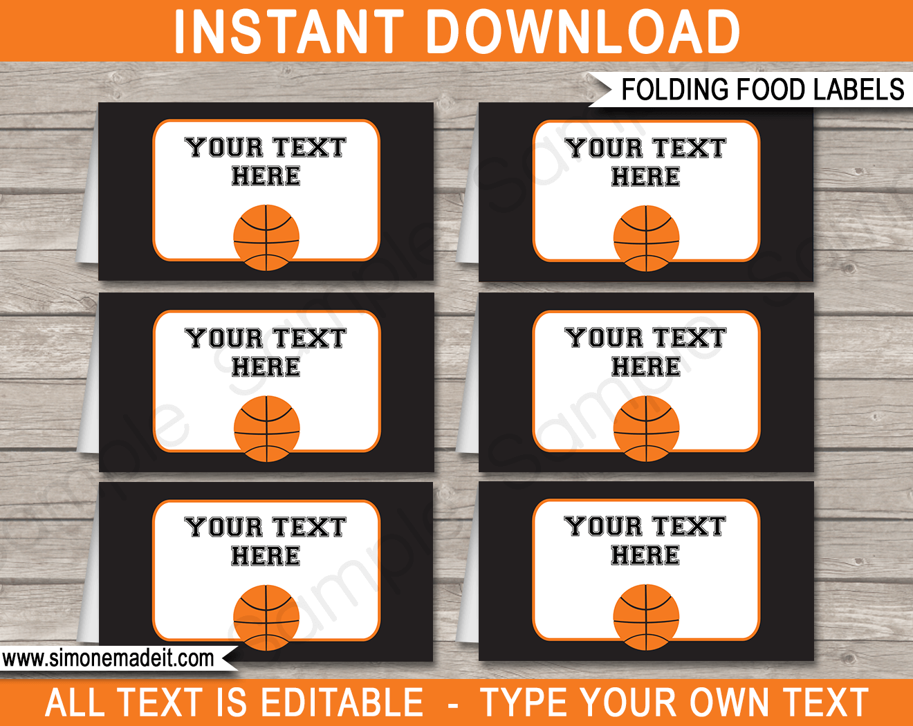 Basketball Party Food Labels | Food Buffet Cards | Place Cards |Printable Party Decorations | DIY Editable template | $3.00 Instant Download via simonemadeit.com