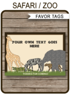 Safari or Zoo Party Favor Tags template