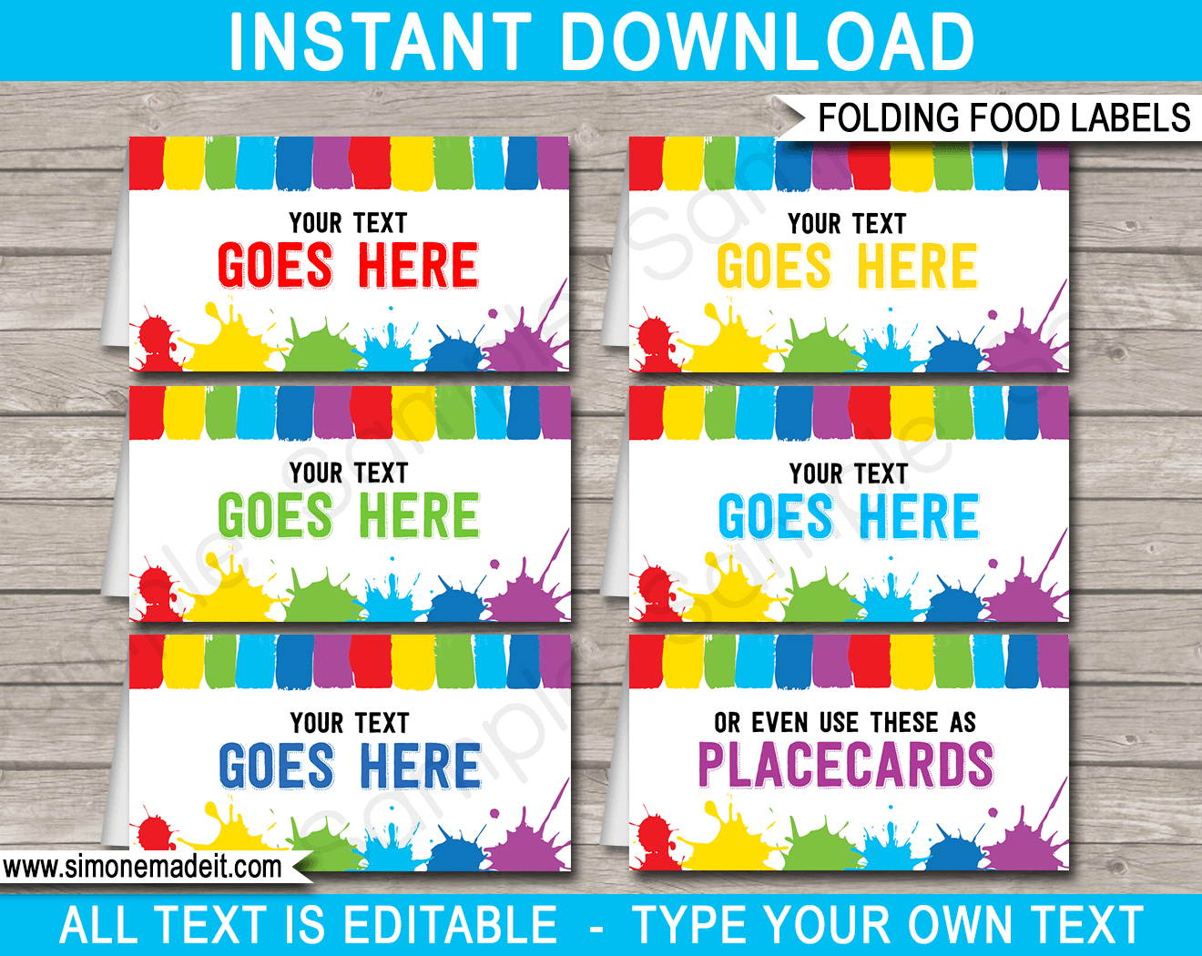 Art Party Food Labels Template, Place Cards