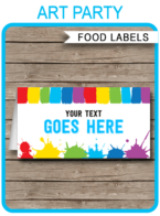 Printable Art Party Food Labels | Food Buffet Tags | Tent Cards | Place Cards | Paint or Art Theme Birthday Party Decorations | DIY Editable Template | Instant Download via simonemadeit.com