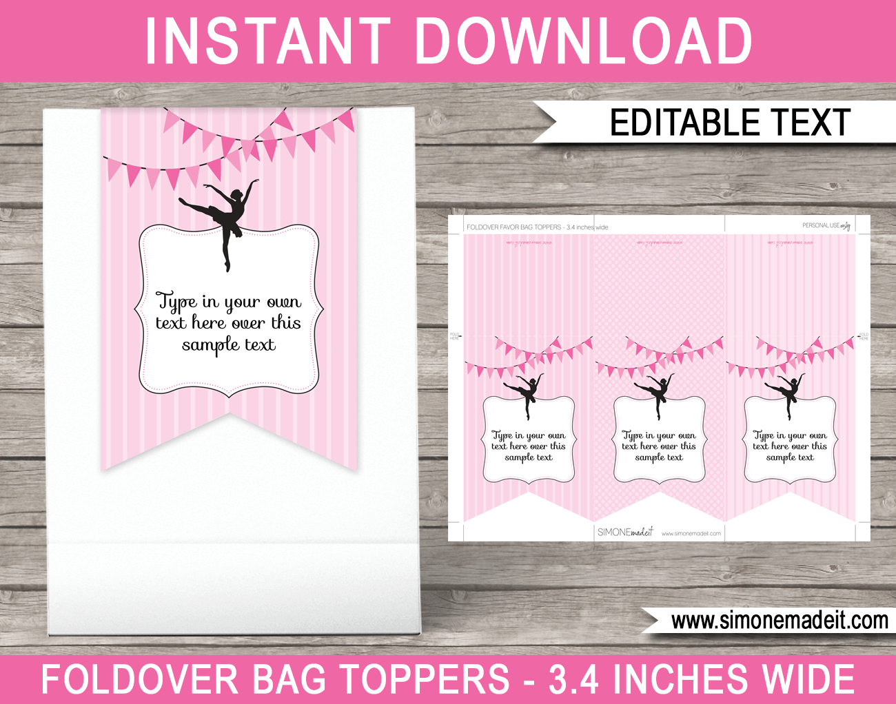 Ballerina Favor Tag Toppers Template | Ballerina Theme Birthday Party | Thank You Tags | DIY Editable & Printable Template | Instant Download via simonemadeit.com