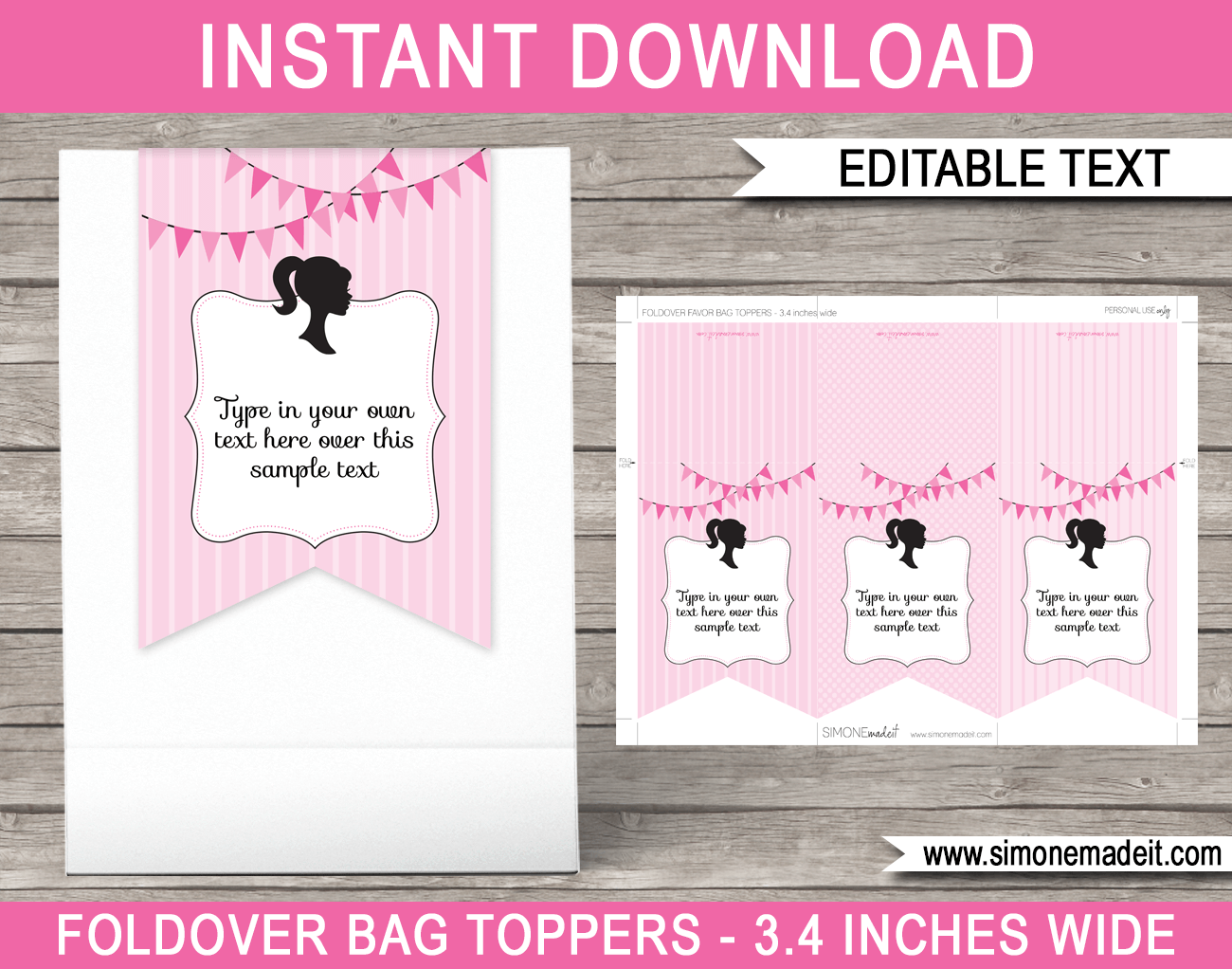 Barbie Favor Tag Toppers Template | Barbie Theme Birthday Party | Thank You Tags | DIY Editable & Printable Template | Instant Download via simonemadeit.com