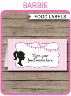 Printable Barbie Party Food Labels | Food Buffet Tags | Tent Cards | Place Cards | Barbie Theme Birthday Party Decorations | DIY Editable Template | Instant Download via simonemadeit.com