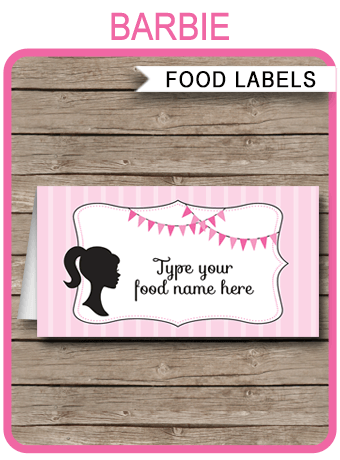 Barbie Party Food Labels | Place Cards | Barbie Theme Party - 340 x 460 png 66kB