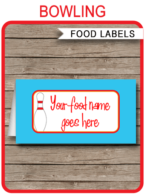 Printable Bowling Party Food Labels | Food Buffet Tags | Tent Cards | Place Cards | Bowling Theme Birthday Party Decorations | DIY Editable Template | Instant Download via simonemadeit.com