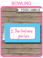Bowling Party Food Labels template – pink/blue