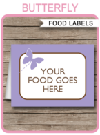 Butterfly Party Food Labels template