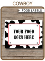Cowboy Party Food Labels template