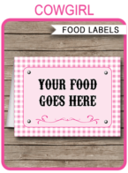 Cowgirl Party Food Labels template