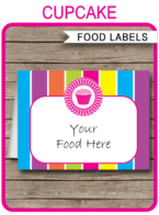 Cupcake Party Food Labels template