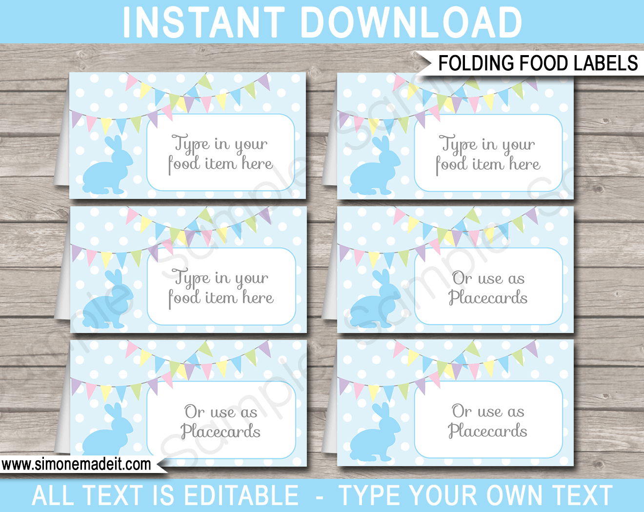 Printable Easter Food Labels | Food Buffet Tags | Tent Cards | Place Cards | Easter Theme Party Decorations | DIY Editable Template | Instant Download via simonemadeit.com