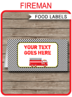 Fireman Party Food Labels template