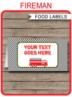 Fireman Party Food Labels template