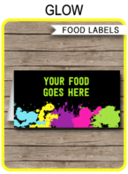 Printable Neon Glow Party Food Labels | Food Buffet Tags | Tent Cards | Place Cards | Glow Theme Birthday Party Decorations | DIY Editable Template | Instant Download via simonemadeit.com