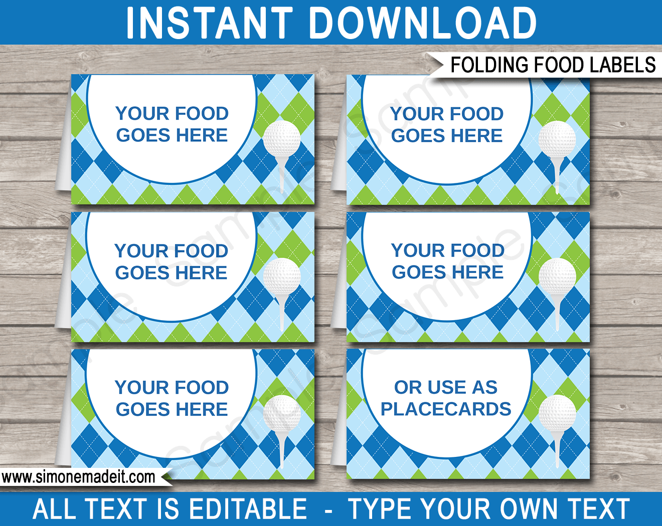 Golf Party Food Labels Template Blue Green