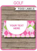 Golf Party Food Labels template – pink & green