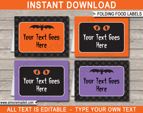 Printable Halloween Food Labels | Place Cards | Halloween Theme Party