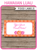 Hawaiian Luau Party Food Labels template