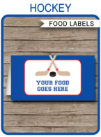 Hockey Party Food Labels template – red/blue