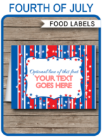 Printable 4th July Party Food Labels | Food Buffet Tags | Tent Cards | Place Cards | July 4th Theme Party Decorations | DIY Editable Template | Instant Download via simonemadeit.com