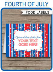 Printable 4th July Party Food Labels | Food Buffet Tags | Tent Cards | Place Cards | July 4th Theme Party Decorations | DIY Editable Template | Instant Download via simonemadeit.com