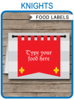 Printable Knight Themed Food Labels | Food Buffet Tags | Tent Cards | Place Cards | Medieval Knight Birthday Party Decorations | DIY Editable Template | Instant Download via simonemadeit.com