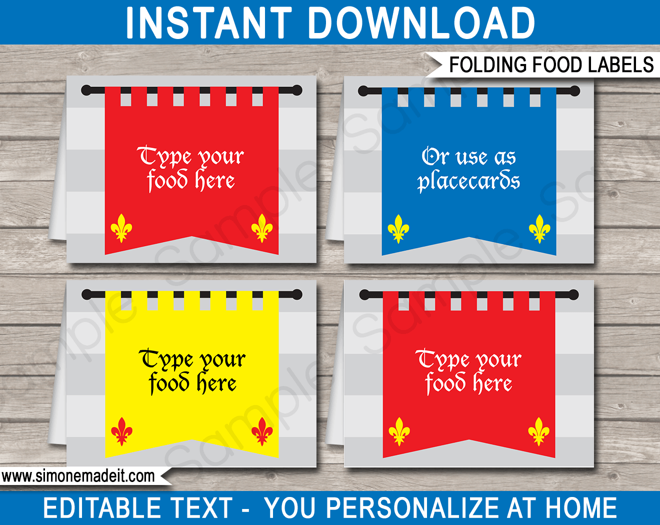 Medieval Knight Themed Food Labels | Food Buffet Tags | Tent Cards | Place Cards | Knight Birthday Party Decorations | DIY Editable Template | Instant Download via simonemadeit.com