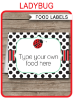 Ladybug Party Food Labels template
