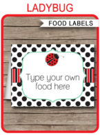 Printable Ladybug Party Food Labels | Food Buffet Tags | Tent Cards | Place Cards | Ladybird or Ladybug Theme Birthday Party Decorations | DIY Editable Template | Instant Download via simonemadeit.com