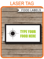 Laser Tag Party Food Labels template – green/orange