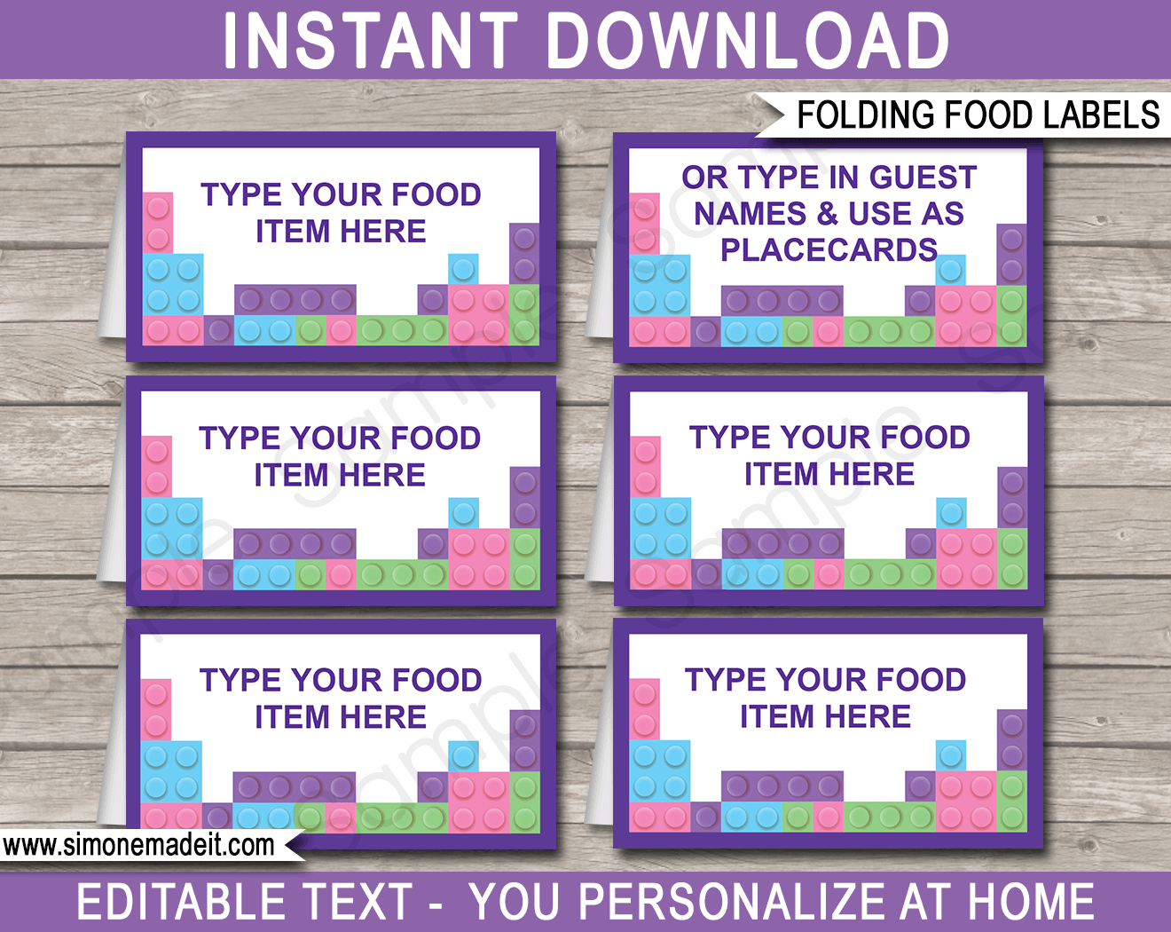 Printable Lego Friends Food Labels | Food Buffet Tags | Tent Cards | Place Cards | Lego Friends Theme Birthday Party Decorations | DIY Editable Template | Instant Download via simonemadeit.com