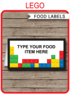 Lego Party Food Labels template