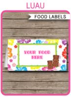 Luau Party Food Labels template
