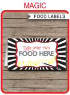 Magic Party Food Labels template – red
