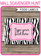 Zebra Food Labels template – pink