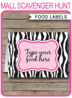 Printable Pink Zebra Food Labels | Food Buffet Tags | Tent Cards | Place Cards | Zebra Theme Birthday Party Decorations | DIY Editable Template | Instant Download via simonemadeit.com