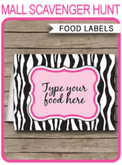 Printable Pink Zebra Food Labels | Food Buffet Tags | Tent Cards | Place Cards | Zebra Theme Birthday Party Decorations | DIY Editable Template | Instant Download via simonemadeit.com