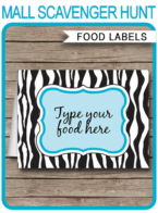 Printable Zebra Food Labels | Food Buffet Tags | Tent Cards | Place Cards | Zebra Theme Birthday Party Decorations | DIY Editable Template | Instant Download via simonemadeit.com