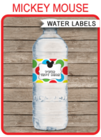 Mickey Mouse Party Water Bottle Labels template