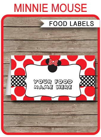 Minnie Mouse Theme Food Labels Place Cards Minnie Mouse Party