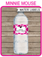 Minnie Mouse Party Water Bottle Labels template – pink