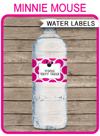 Minnie Mouse Party Drink Labels Printable Minnie Water Bottle Labels Pink Minnie  Water Labels by Printable Studio 