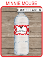 Minnie Mouse Party Water Bottle Labels template – red