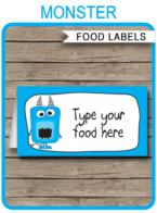 Printable Monster Party Food Labels | Food Buffet Tags | Tent Cards | Place Cards | Monster Theme Birthday Party Decorations | DIY Editable Template | Instant Download via simonemadeit.com