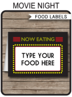 Movie Party Food Labels template