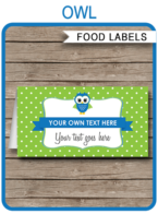 Owl Party Food Labels template – green polkadots
