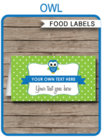 Owl Party Food Labels template – green polkadots