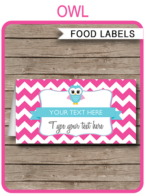 Printable Owl Food Labels | Food Buffet Tags | Tent Cards | Place Cards | Pink Owl Theme Birthday Party Decorations | DIY Editable Template | Instant Download via simonemadeit.com