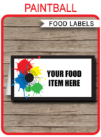 Printable Paintball Party Food Labels | Food Buffet Tags | Tent Cards | Place Cards | Paintball Theme Birthday Party Decorations | DIY Editable Template | Instant Download via simonemadeit.com